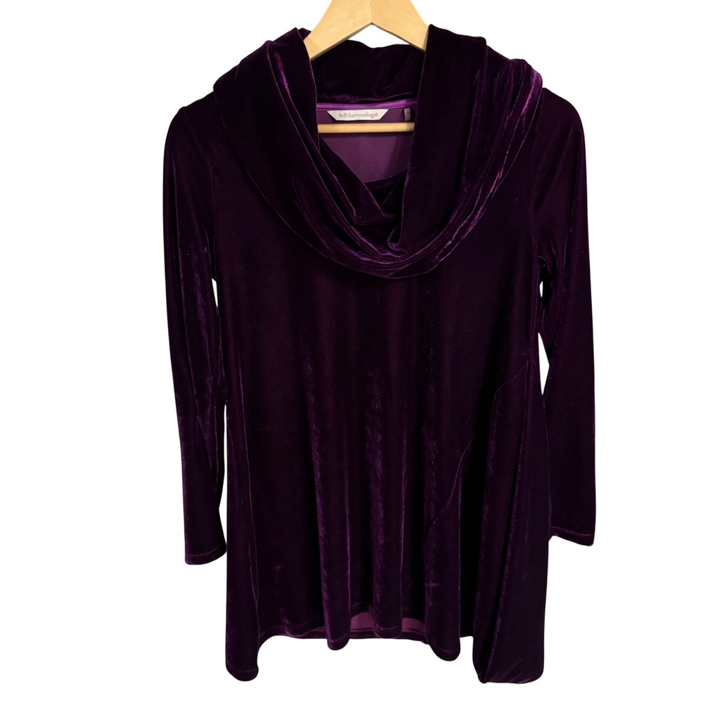 Soft Surroundings Purple Velvet Cowl Neck Tunic Top Long Sleeve XS